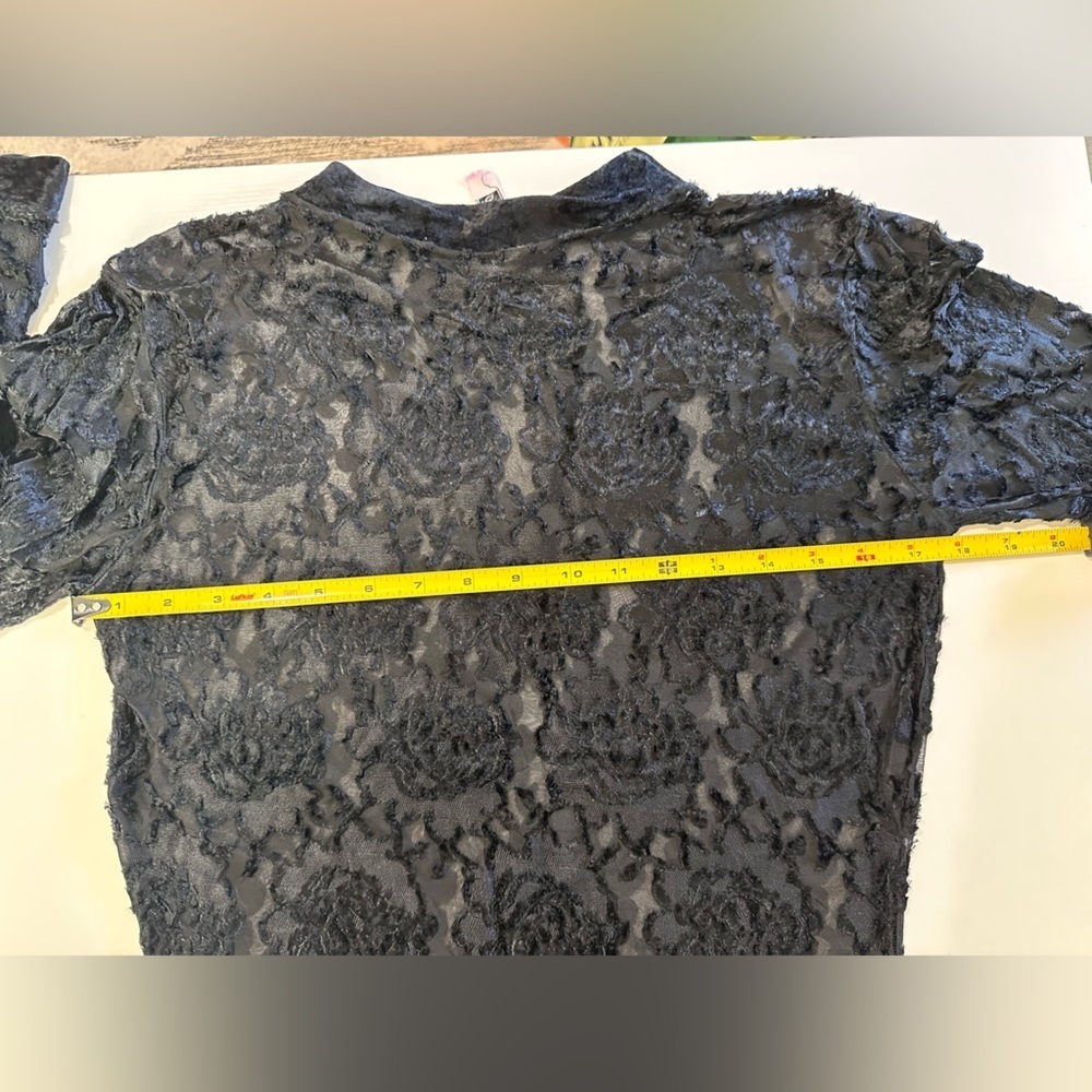 Black Sheer Rose Velvet Burnout Long Sleeve Gothcore Top Size s/m #1861 - Picture 5 of 7